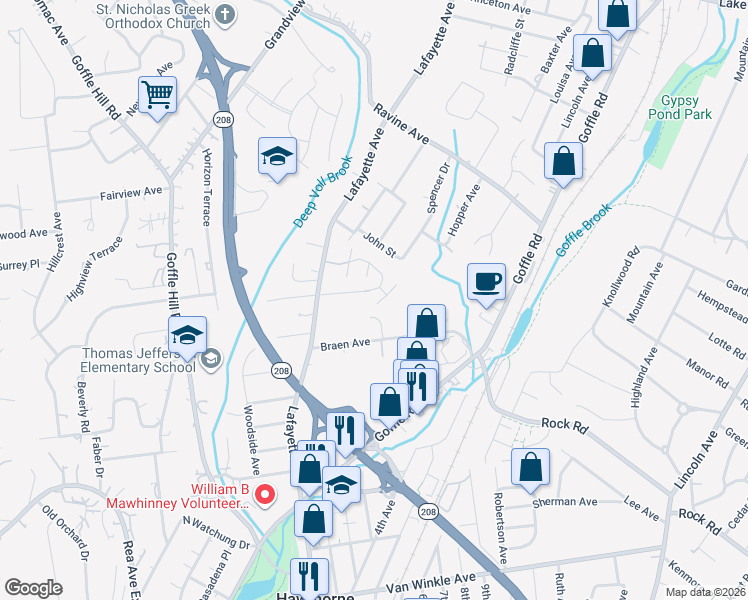 map of restaurants, bars, coffee shops, grocery stores, and more near 7 Sotnick Street in Hawthorne