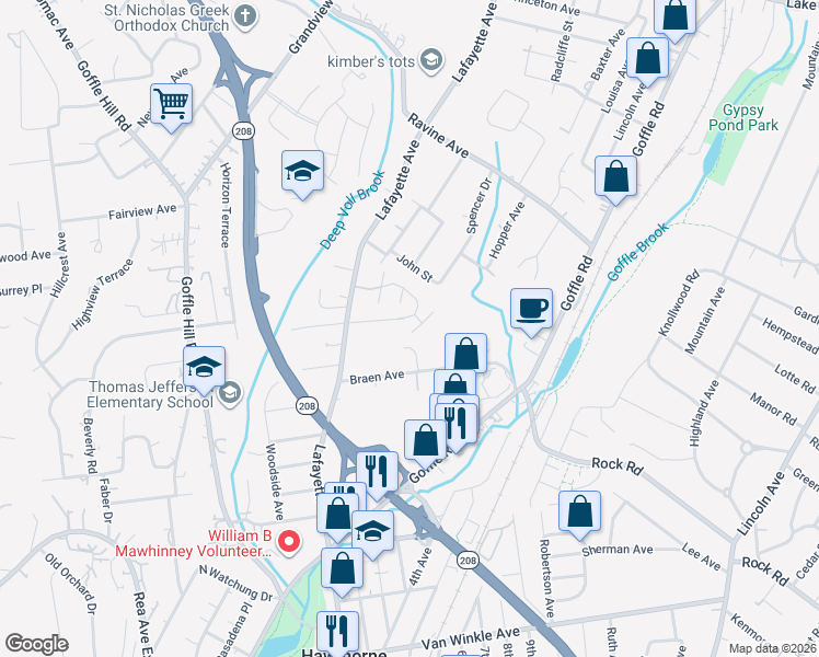 map of restaurants, bars, coffee shops, grocery stores, and more near 7 Sotnick Street in Hawthorne