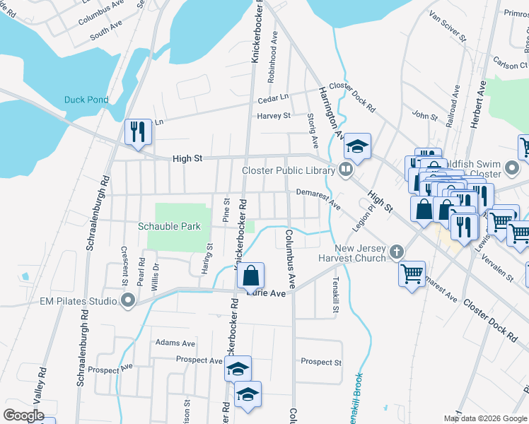 map of restaurants, bars, coffee shops, grocery stores, and more near 11 Eckerson Avenue in Closter