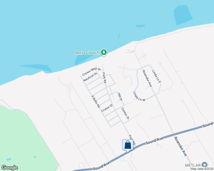 map of restaurants, bars, coffee shops, grocery stores, and more near 183 Park Road in Riverhead