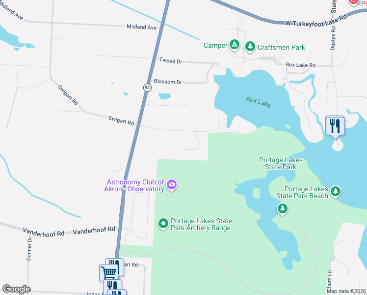 map of restaurants, bars, coffee shops, grocery stores, and more near 4791 Edna Drive in Barberton