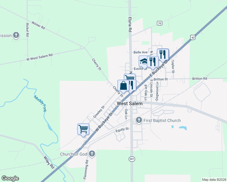 map of restaurants, bars, coffee shops, grocery stores, and more near 28 Cherry Street in West Salem