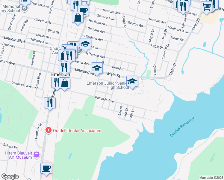 map of restaurants, bars, coffee shops, grocery stores, and more near 70 Union Street in Emerson