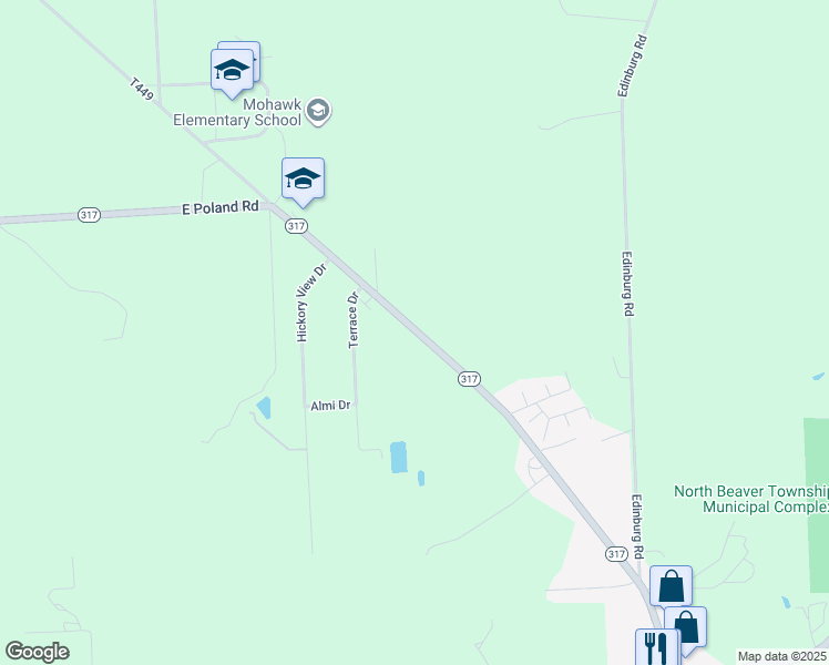 map of restaurants, bars, coffee shops, grocery stores, and more near 251 Mohawk School Road in New Castle