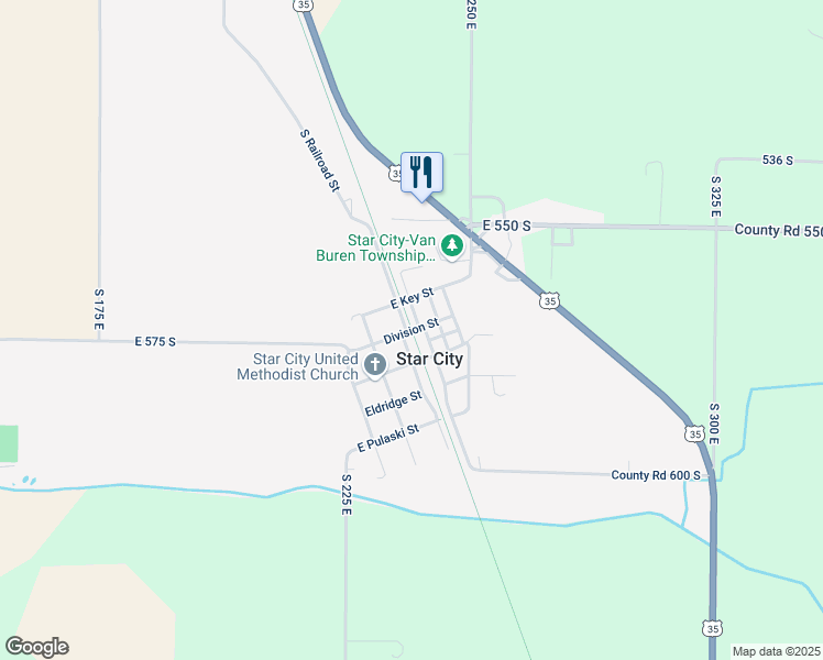 map of restaurants, bars, coffee shops, grocery stores, and more near Panhandle Pathway Trail in Winamac