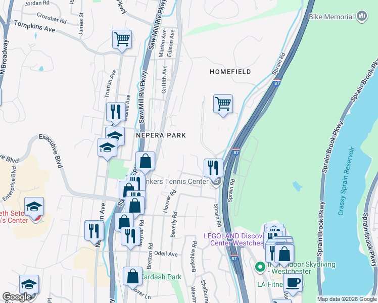 map of restaurants, bars, coffee shops, grocery stores, and more near 81 Brandt Terrace in Yonkers
