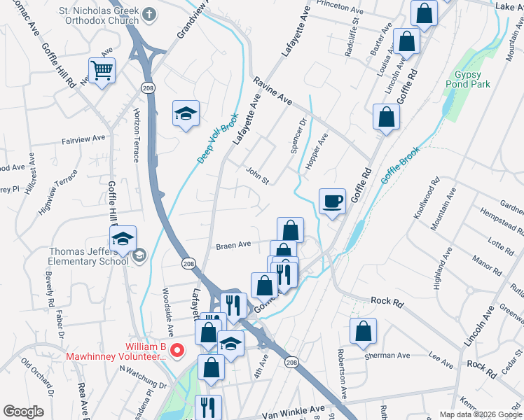 map of restaurants, bars, coffee shops, grocery stores, and more near 7 Sotnick Street in Hawthorne