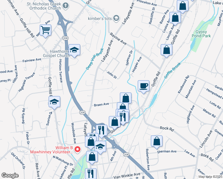 map of restaurants, bars, coffee shops, grocery stores, and more near 7 Sotnick Street in Hawthorne