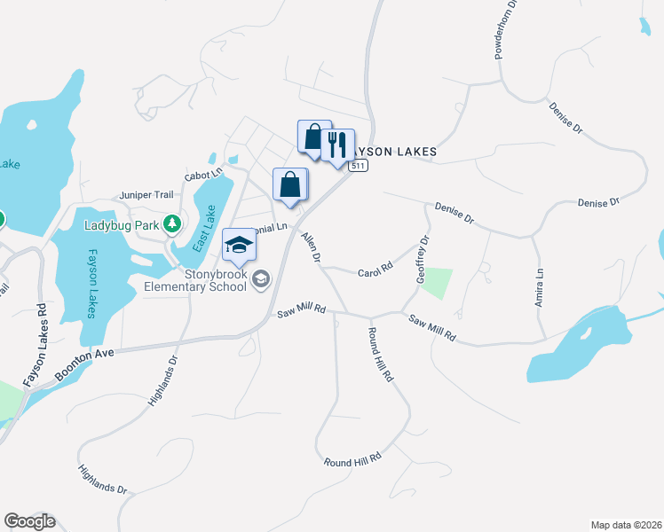 map of restaurants, bars, coffee shops, grocery stores, and more near 8 Allen Drive in Kinnelon