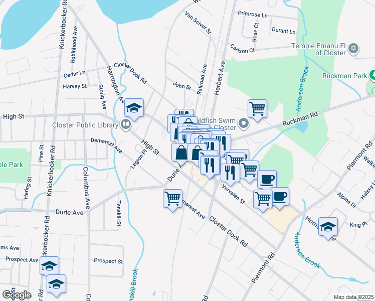 map of restaurants, bars, coffee shops, grocery stores, and more near in Closter
