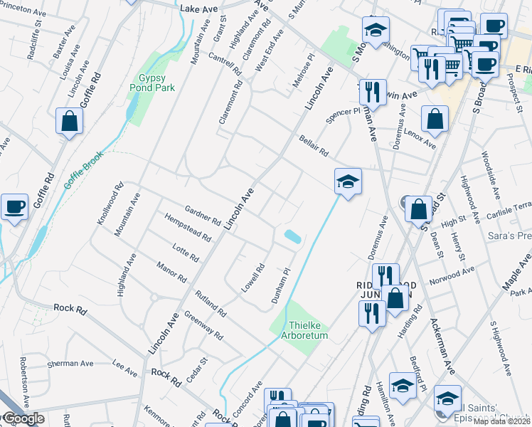 map of restaurants, bars, coffee shops, grocery stores, and more near 176 McKinley Place in Glen Rock