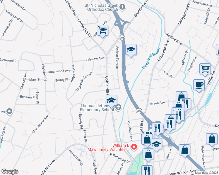 map of restaurants, bars, coffee shops, grocery stores, and more near 205 Beverly Road in Hawthorne