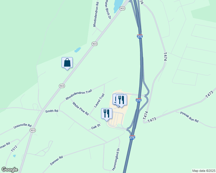 map of restaurants, bars, coffee shops, grocery stores, and more near Rhododendron Trail in Carbon County