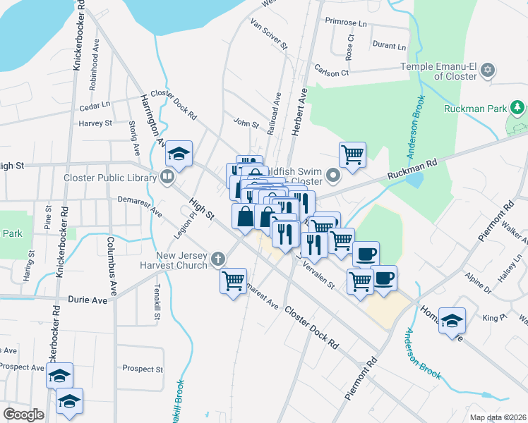 map of restaurants, bars, coffee shops, grocery stores, and more near in Closter