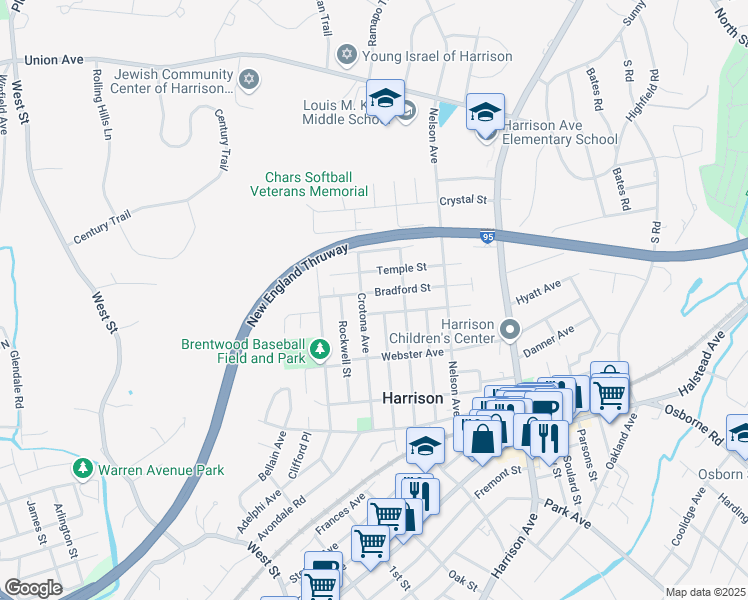 map of restaurants, bars, coffee shops, grocery stores, and more near 104 Post Place in Harrison