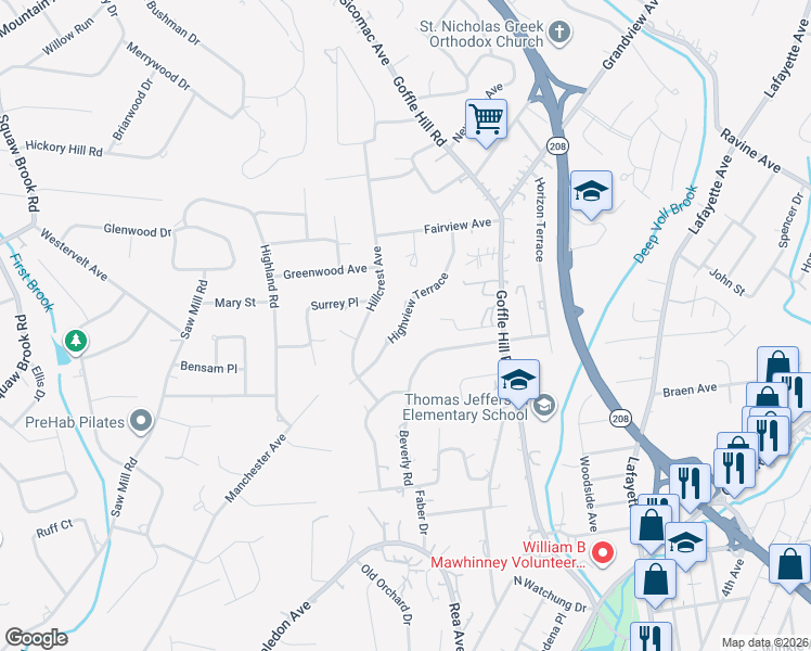 map of restaurants, bars, coffee shops, grocery stores, and more near 110 Beverly Road in Hawthorne