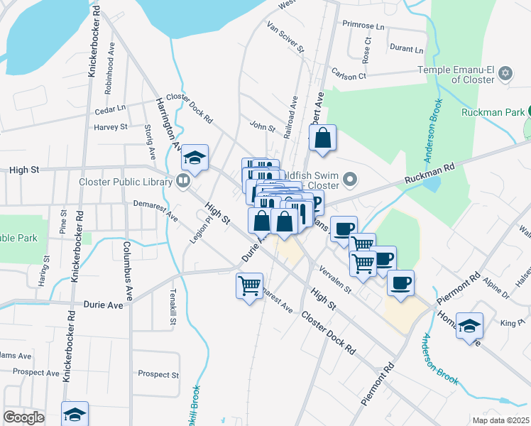 map of restaurants, bars, coffee shops, grocery stores, and more near 216 Harrington Avenue in Closter