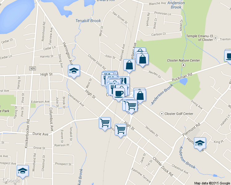 map of restaurants, bars, coffee shops, grocery stores, and more near 213 Closter Dock Road in Closter