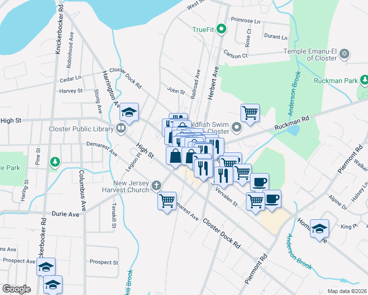 map of restaurants, bars, coffee shops, grocery stores, and more near 213 Closter Dock Road in Closter