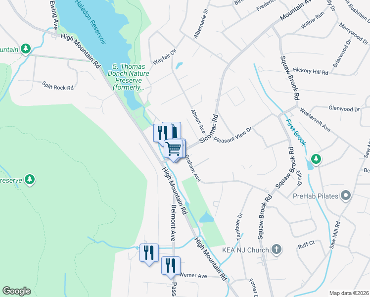 map of restaurants, bars, coffee shops, grocery stores, and more near 77 Sicomac Road in North Haledon