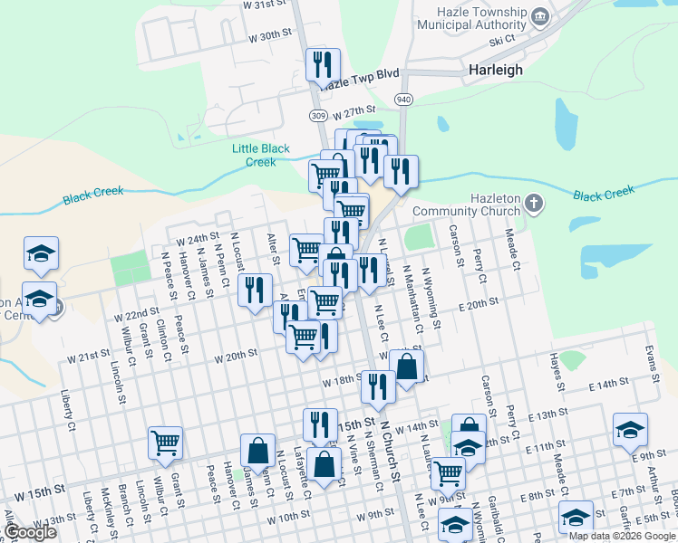 map of restaurants, bars, coffee shops, grocery stores, and more near 236 West 22nd Street in Luzerne County