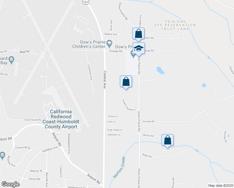 map of restaurants, bars, coffee shops, grocery stores, and more near 1610 Prairie Hawke Court in McKinleyville