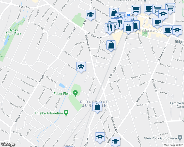 map of restaurants, bars, coffee shops, grocery stores, and more near 218 Doremus Avenue in Ridgewood