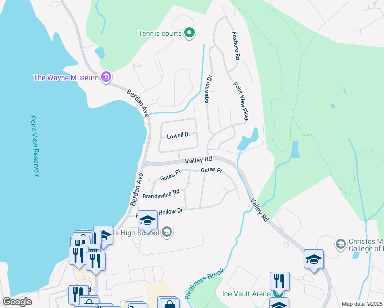 map of restaurants, bars, coffee shops, grocery stores, and more near 12 Sturbridge Circle in Wayne