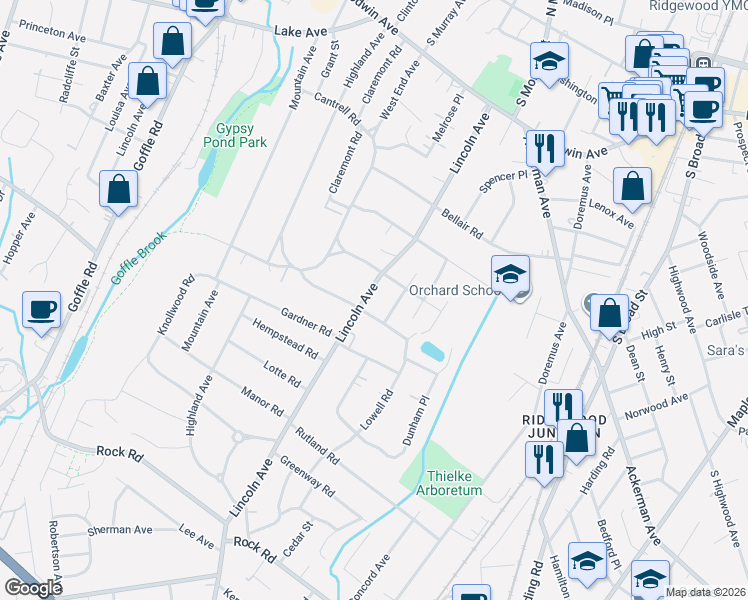 map of restaurants, bars, coffee shops, grocery stores, and more near 271 Lincoln Avenue in Ridgewood