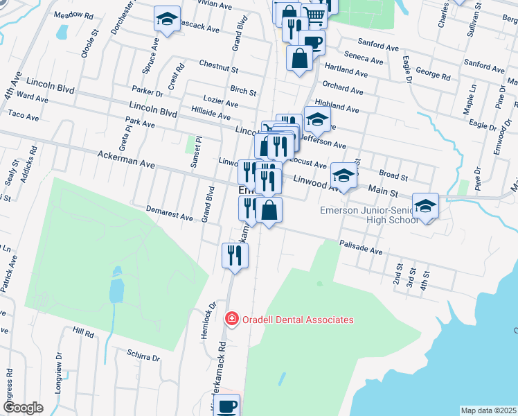 map of restaurants, bars, coffee shops, grocery stores, and more near in Emerson