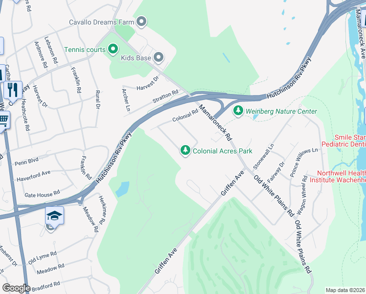 map of restaurants, bars, coffee shops, grocery stores, and more near 16 Continental Road in Scarsdale