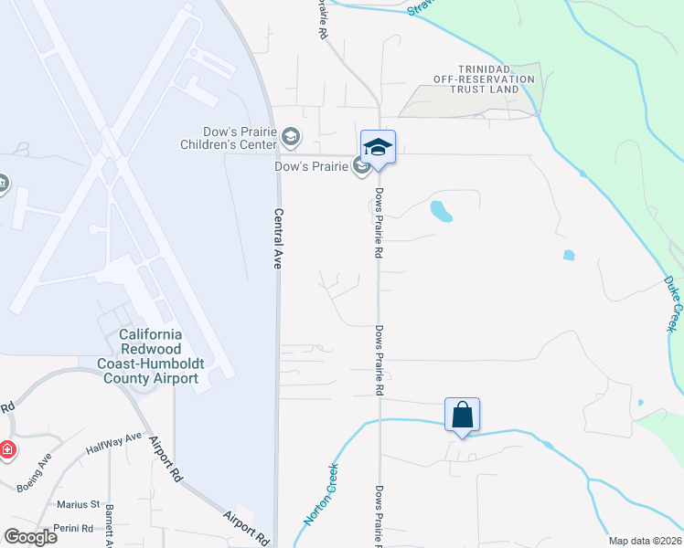 map of restaurants, bars, coffee shops, grocery stores, and more near 1625 Prairie Hawke Court in McKinleyville