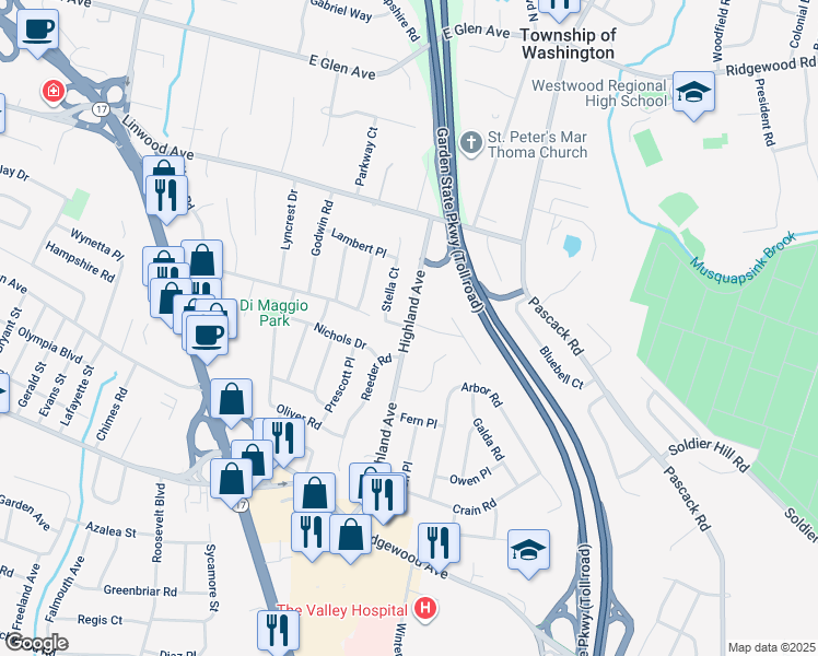 map of restaurants, bars, coffee shops, grocery stores, and more near 792 Highland Avenue in Paramus