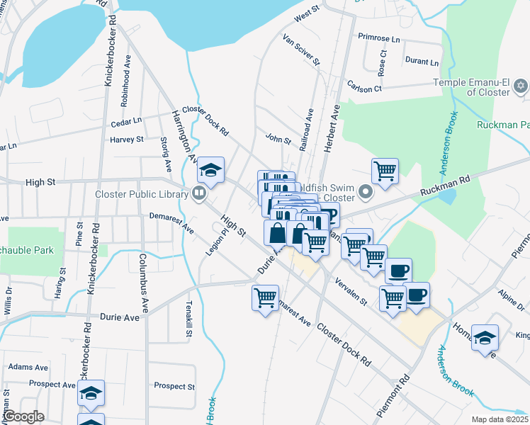 map of restaurants, bars, coffee shops, grocery stores, and more near 308 Harrington Avenue in Closter