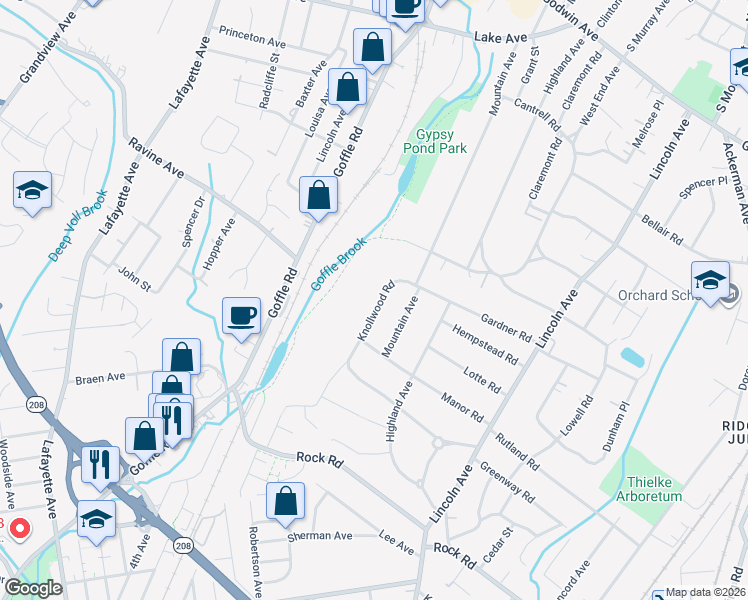 map of restaurants, bars, coffee shops, grocery stores, and more near 396 Knollwood Road in Ridgewood