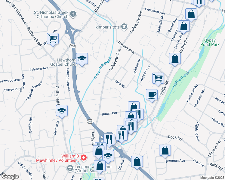 map of restaurants, bars, coffee shops, grocery stores, and more near 27 Nelke Court in Hawthorne