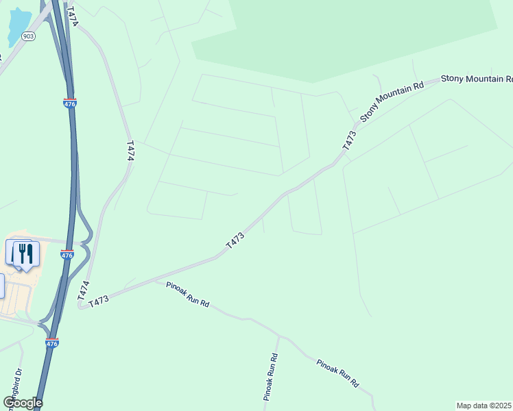 map of restaurants, bars, coffee shops, grocery stores, and more near Stony Mountain Road in Jim Thorpe