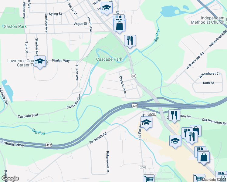 map of restaurants, bars, coffee shops, grocery stores, and more near 818 Allegheny Avenue in New Castle