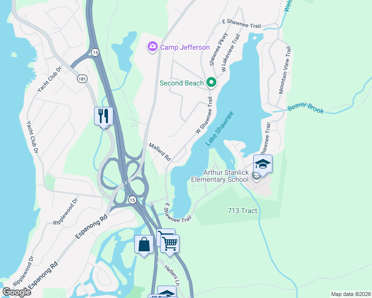 map of restaurants, bars, coffee shops, grocery stores, and more near 17 West Shawnee Trail in Wharton
