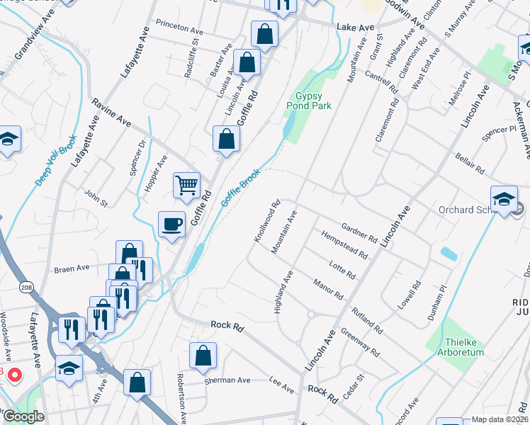 map of restaurants, bars, coffee shops, grocery stores, and more near 396 Knollwood Road in Ridgewood
