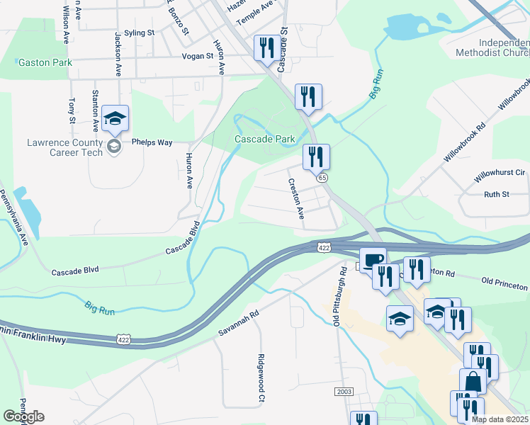 map of restaurants, bars, coffee shops, grocery stores, and more near 818 Allegheny Avenue in New Castle