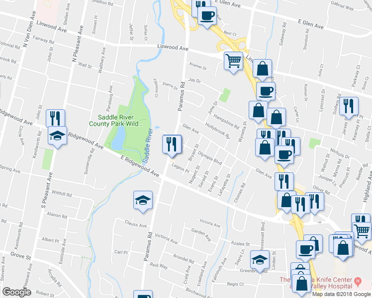 map of restaurants, bars, coffee shops, grocery stores, and more near 716 Harold Street in Paramus