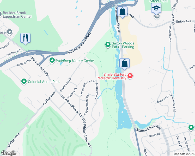 map of restaurants, bars, coffee shops, grocery stores, and more near 19 Marbourne Drive in Mamaroneck