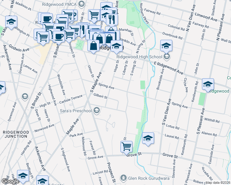 map of restaurants, bars, coffee shops, grocery stores, and more near 370 Spring Avenue in Ridgewood