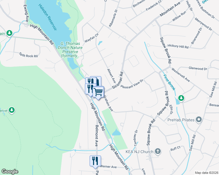 map of restaurants, bars, coffee shops, grocery stores, and more near 77 Sicomac Road in North Haledon