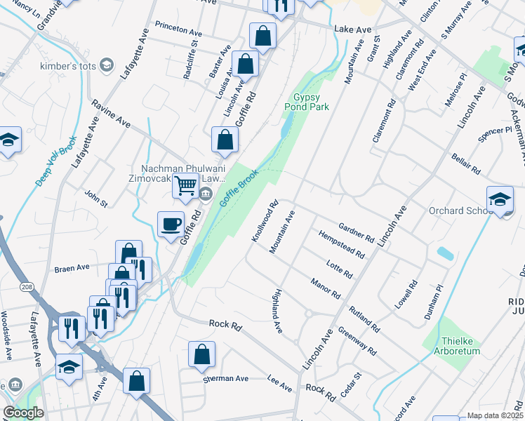 map of restaurants, bars, coffee shops, grocery stores, and more near 396 Knollwood Road in Ridgewood