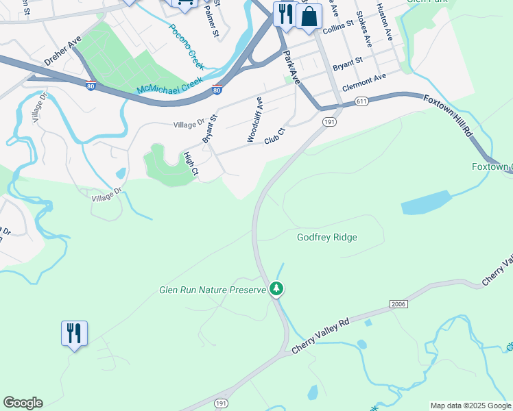 map of restaurants, bars, coffee shops, grocery stores, and more near 813 Bangor Mountain Road in Stroudsburg