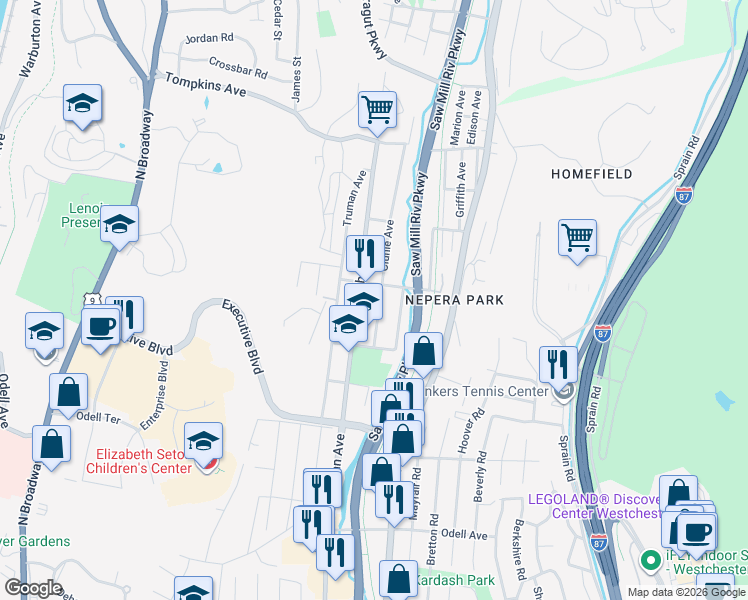 map of restaurants, bars, coffee shops, grocery stores, and more near 113 Clunie Avenue in Yonkers