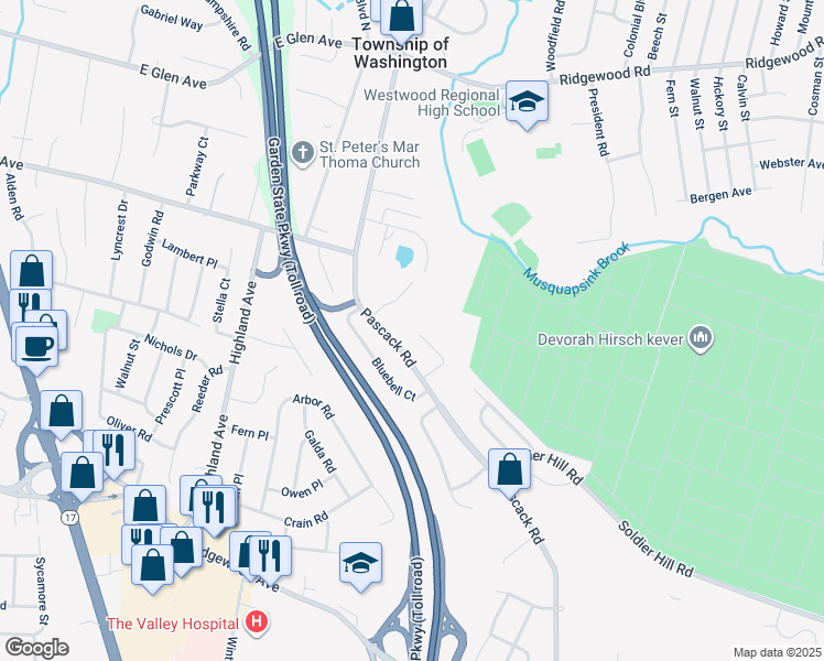 map of restaurants, bars, coffee shops, grocery stores, and more near 811 Cottonwood Court in Paramus