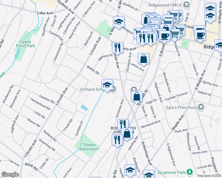 map of restaurants, bars, coffee shops, grocery stores, and more near 230 Demarest Street in Ridgewood